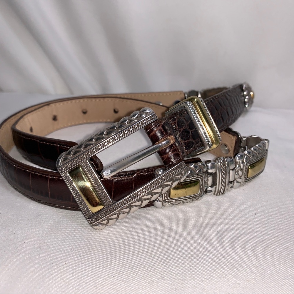 BRIGHTON Croc Leather Belt With Silver & Gold Metal SIZE M(29-33) 44209